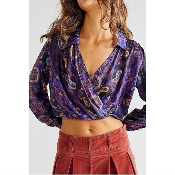 Free People Purple Paisley Crop Top - Picture 1 of 11